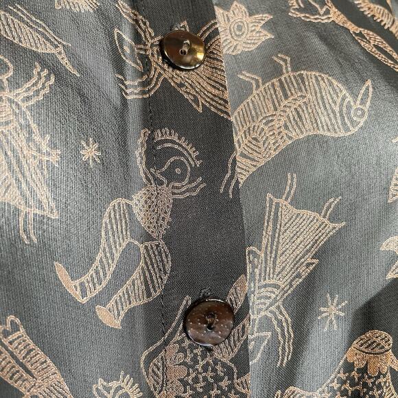 Chico's Women's Black Brown Sheer Animal Print Button Front Blouse Size 3 XL - Picture 8 of 11